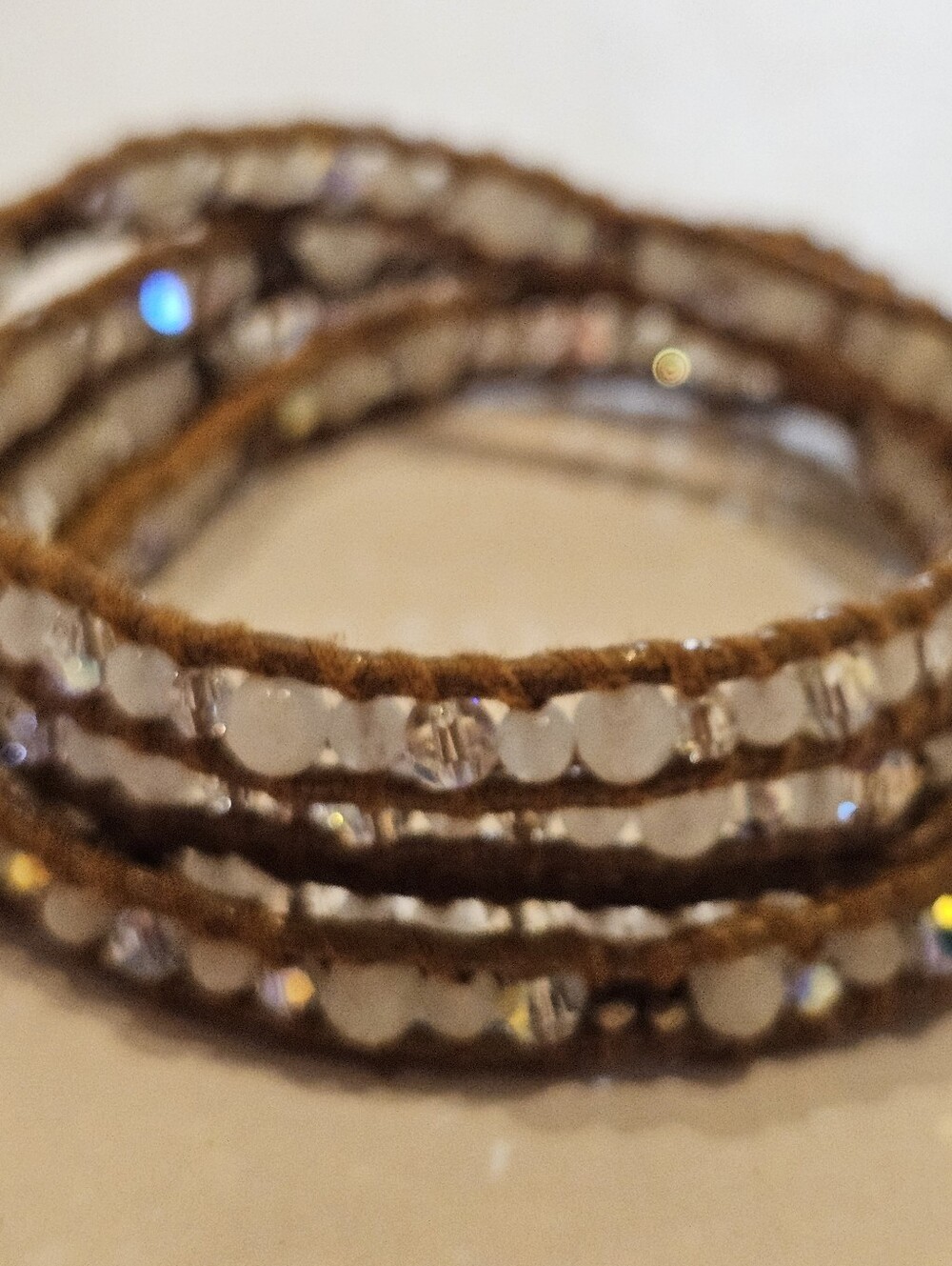 Neutral Beaded Multi-Strand Wrap Bracelet in Beige and Gold